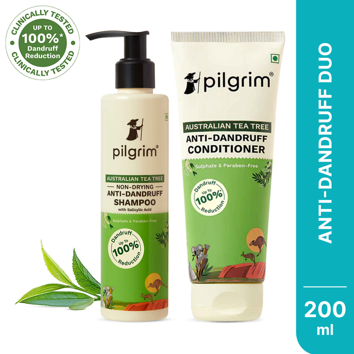 Buy Pilgrim Australian Tea Tree Anti-Dandruff Shampoo & Conditioner Combo of 2 for Dandruff Control & Itchy Scalp| Pack of 2 (200 ml Each) Haircare kit - Purplle