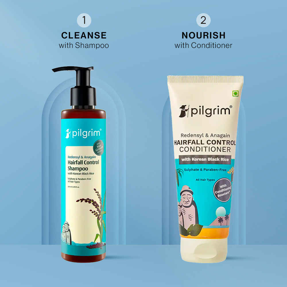 Buy Pilgrim Hairfall Control Shampoo (200 ml) & Conditioner (200 ml) Combo with Redensyl & Anagain| Reduces Hair Fall |Boosts Growth| Combo of 2 |Hair Care for Men & Women - Purplle
