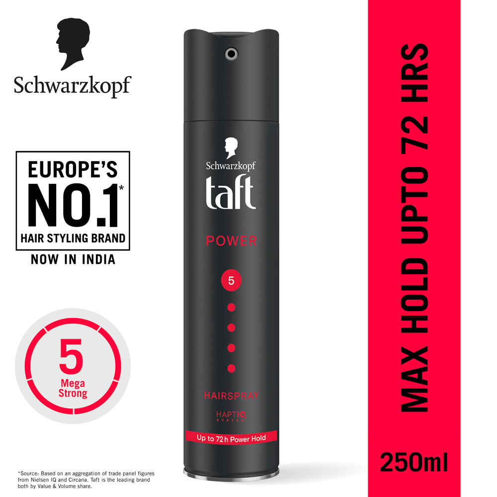 Buy Schwarzkopf TAFT Power Hair Spray With Caffeine Formula For Strengthening Hold 5, Lasts 72 Hrs-250 ml - Purplle