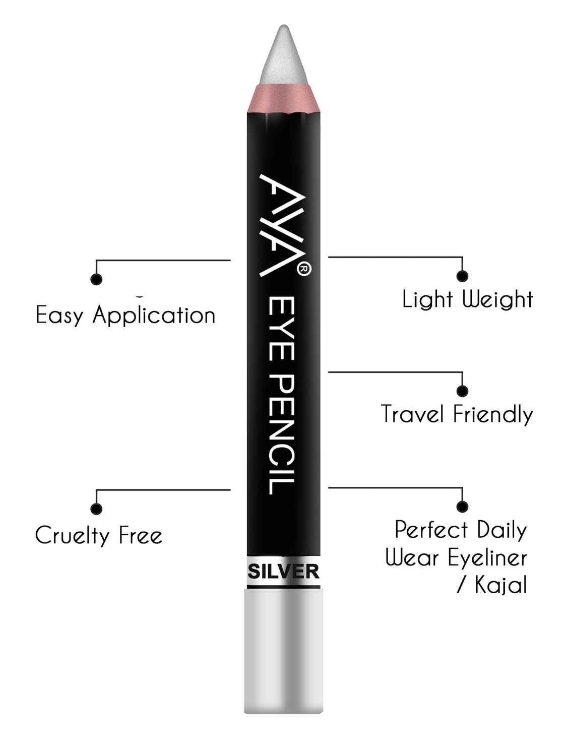 Buy AYA Eye Make up Combo of 2 - Eye Kajal Pencil Silver, 2.8 gm + Waterproof Eyeliner Silver, 5 ml - Purplle