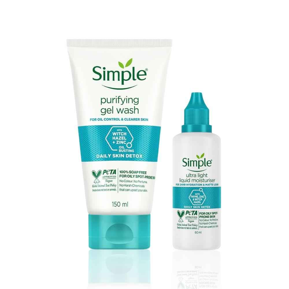 Buy Simple Daily Skin Detox Purifying Facial Wash 150 ml + Daily Skin Detox Ultra-Light Liquid Moisturiser 60 ml - Purplle
