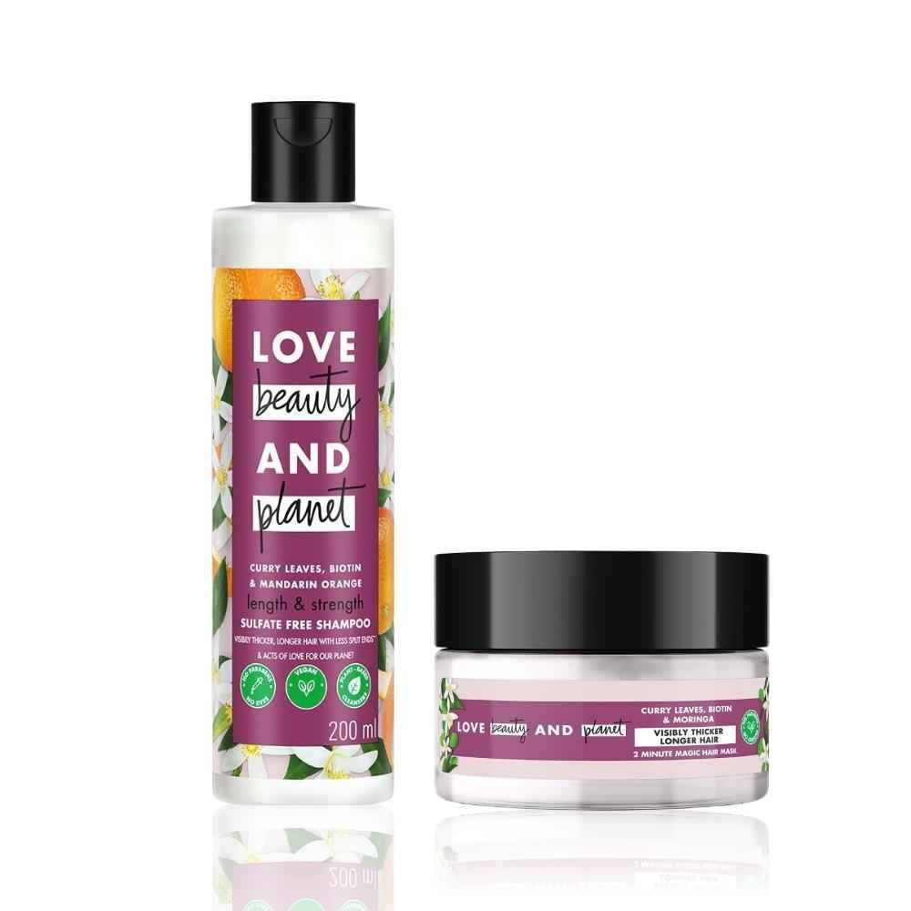Buy Love Beauty Planet Curry Leaves Biotin & Mandarin Sulfate Free Shampoo for long & strong hair 200 ml + Curry Biotin & Moringa Hair Mask 200 ml - Purplle