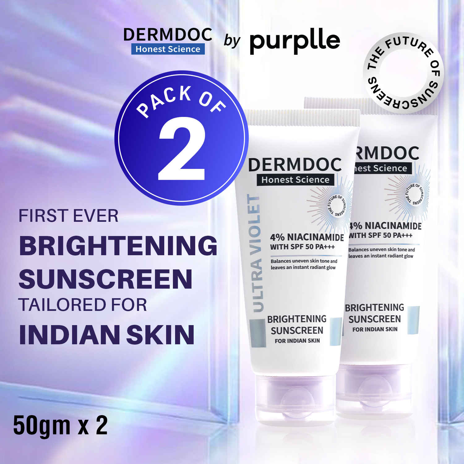 Buy DERMDOC 4% Niacinamide Ultra Violet Brightening Sunscreen Twin Pack (Pack of 2) (50 gm) | SPF 50 PA+++ Sun Protection | Sunblock - Purplle