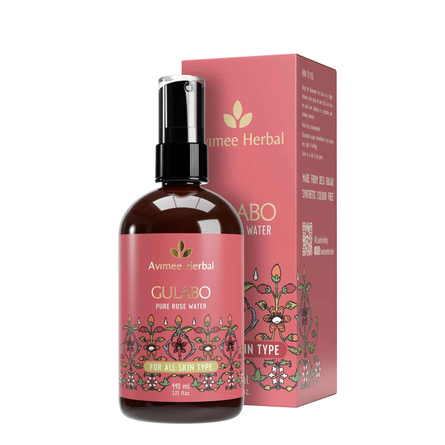 Buy AVIMEE HERBAL Gulabo Premium Rose Water-110 ml | Skin, Face and Hair Toner | No Paraben, No Alcohol | Balances & Restores Skin's pH Levels | For All Skin Types - Purplle
