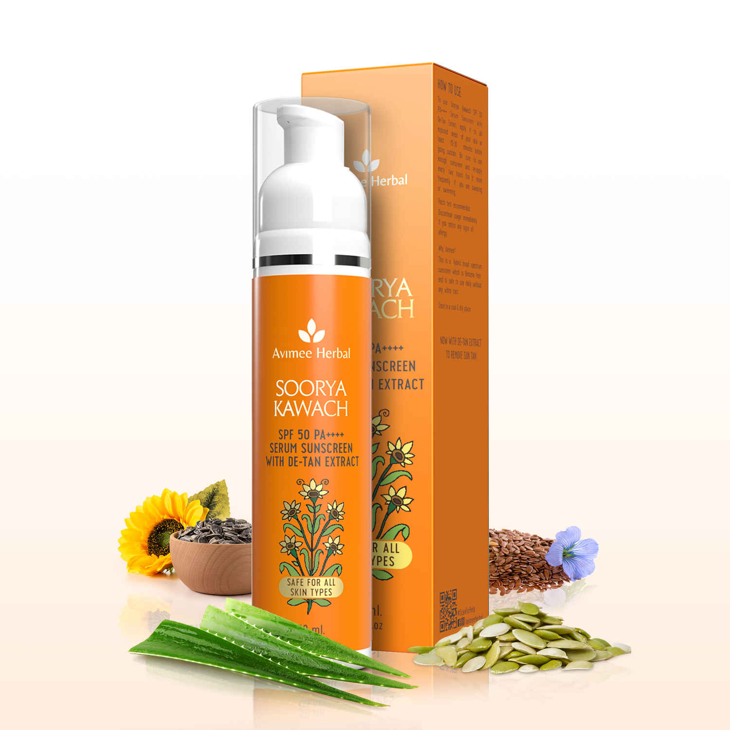 Buy AVIMEE HERBAL Soorya Kawach Sunscreen With De-Tan Extract | Spf 50 Pa++++ For Broad Spectrum Uva, Uvb & Blue Light Protection For All Skin Types| Light Weight | 50 ml - Purplle