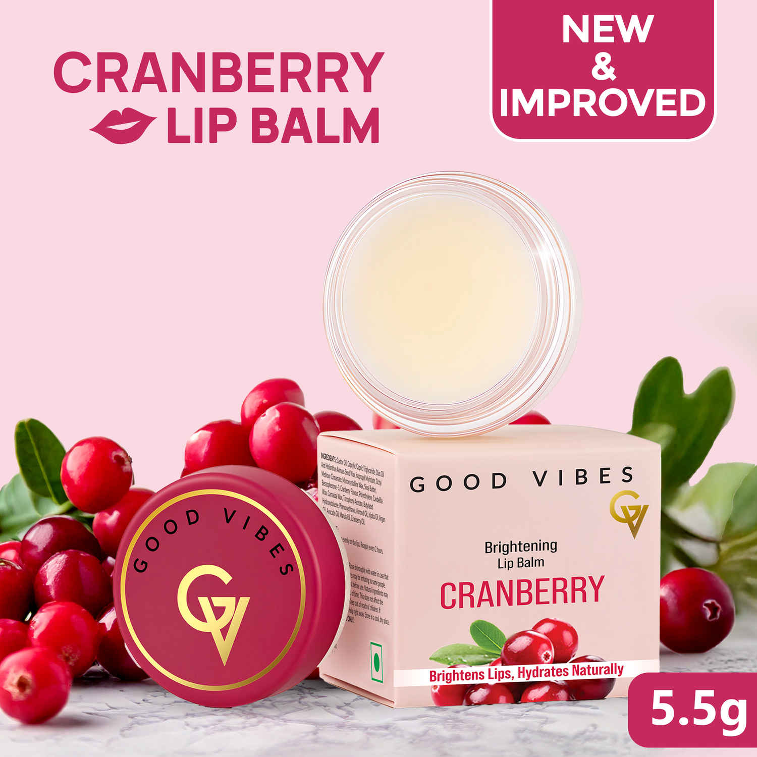 Buy Good Vibes Cranberry Brightening Lip Balm | New & Improved| Ideal for Chapped & Pigmented lips | Brightens lips (5.5 gm) - Purplle