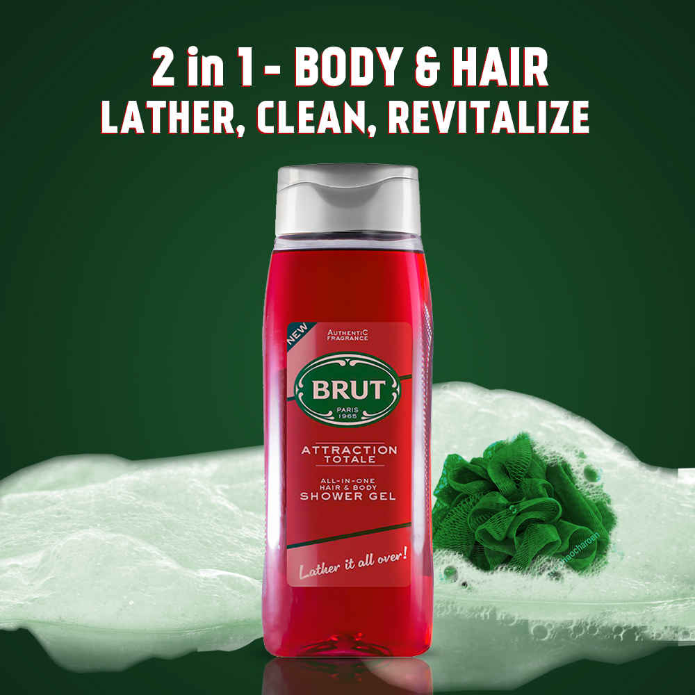 Buy Brut International Attraction Totale body wash, All-In-One Hair & Body Shower Gel, 500 ml - Purplle