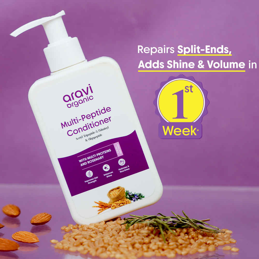 Buy Aravi Organic Multi Peptide Hairfall Conditioner | With Acetyl Tripeptide-3, Palmitoyl Oligopeptide & Rosemary | Strengthens Hair & Reduces Hair Fall | Sulfate & Paraben Free | For All Hair Types – 200 ml - Purplle