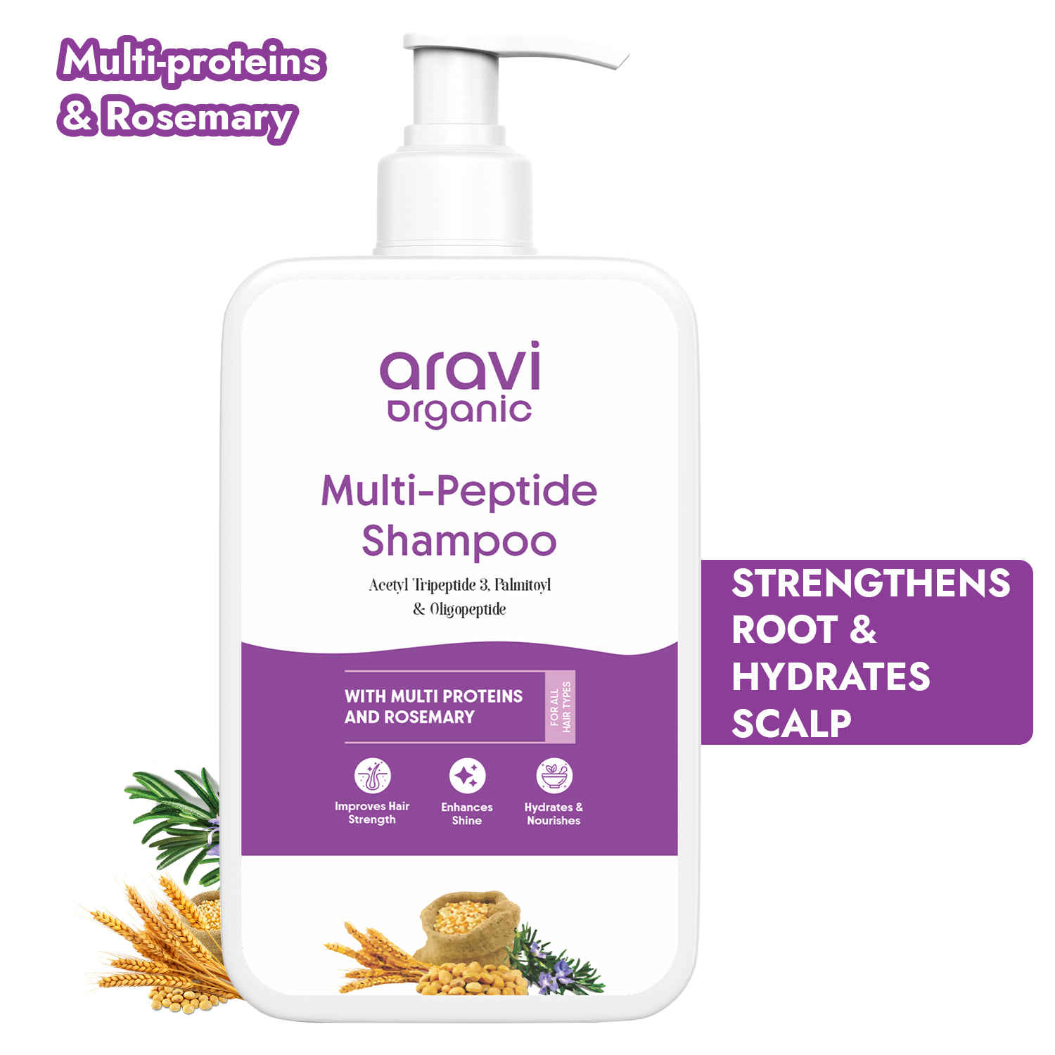Buy Aravi Organic Multi Peptide Hairfall Shampoo - Acetyl Tripeptide 3, Palmitoyl, Oligopeptide & Rosemary - 200 ml - Purplle