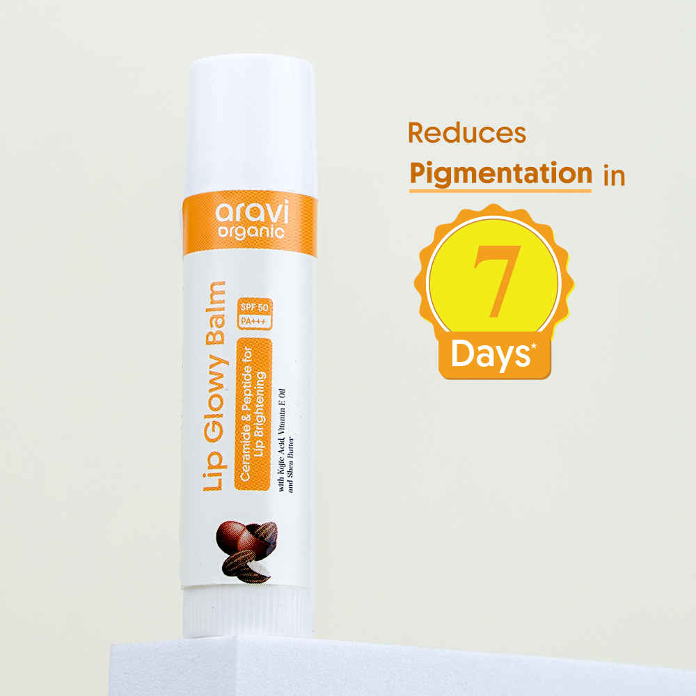 Buy Aravi Organic Lip Glowy Balm with SPF 50 PA+++ | Enriched with Kojic Acid, Ceramide & Peptide | Brightens & Hydrates Dry Lips | Soft, Healthy Lips & Sun Protection | Natural Lip Care – 5 gm - Purplle