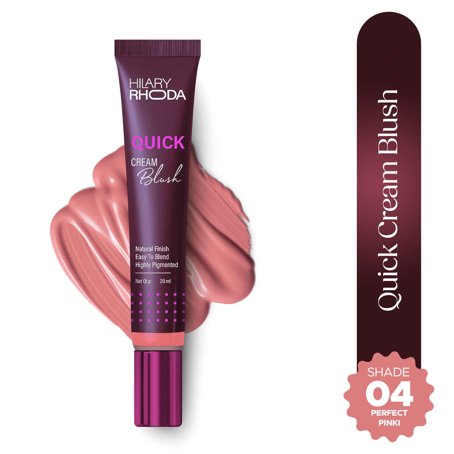 Buy Hilary Rhoda Quick Cream Blush | Highly Pigmented & Dewy Finish | Buildable Coverage | Weightless & Easy to Apply | 20 ml (Perfect Pink- Shade 4) - Purplle