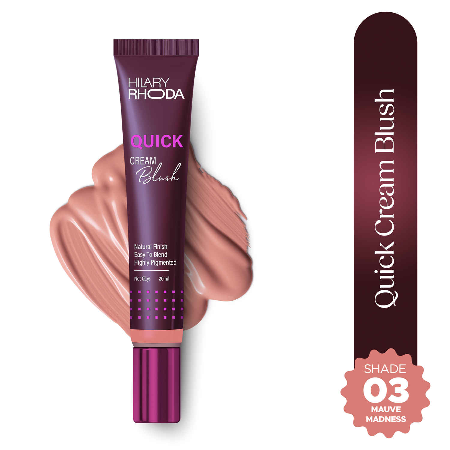 Buy Hilary Rhoda Quick Cream Blush | Highly Pigmented & Dewy Finish | Buildable Coverage | Weightless & Easy to Apply | 20 ml (Mauve Madness- Shade 3) - Purplle