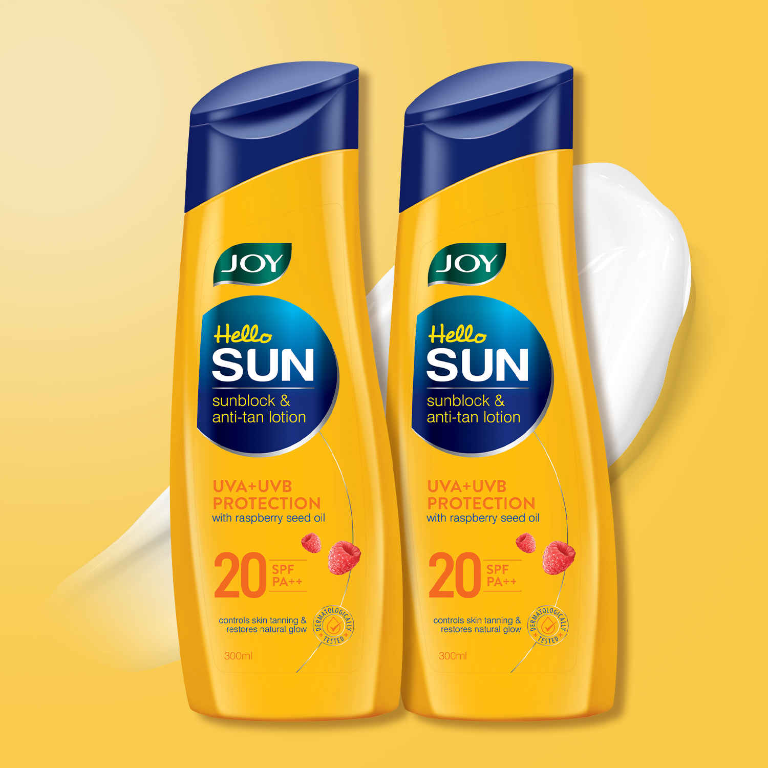 Buy Joy Hello Sun Body Sunscreen Lotion SPF 20 PA++ For Tan Control & Body Moisturization | Lightweight, Zero White Cast & Easy Absorption | For Normal to Oily Skin,(300ml x 2) - Purplle