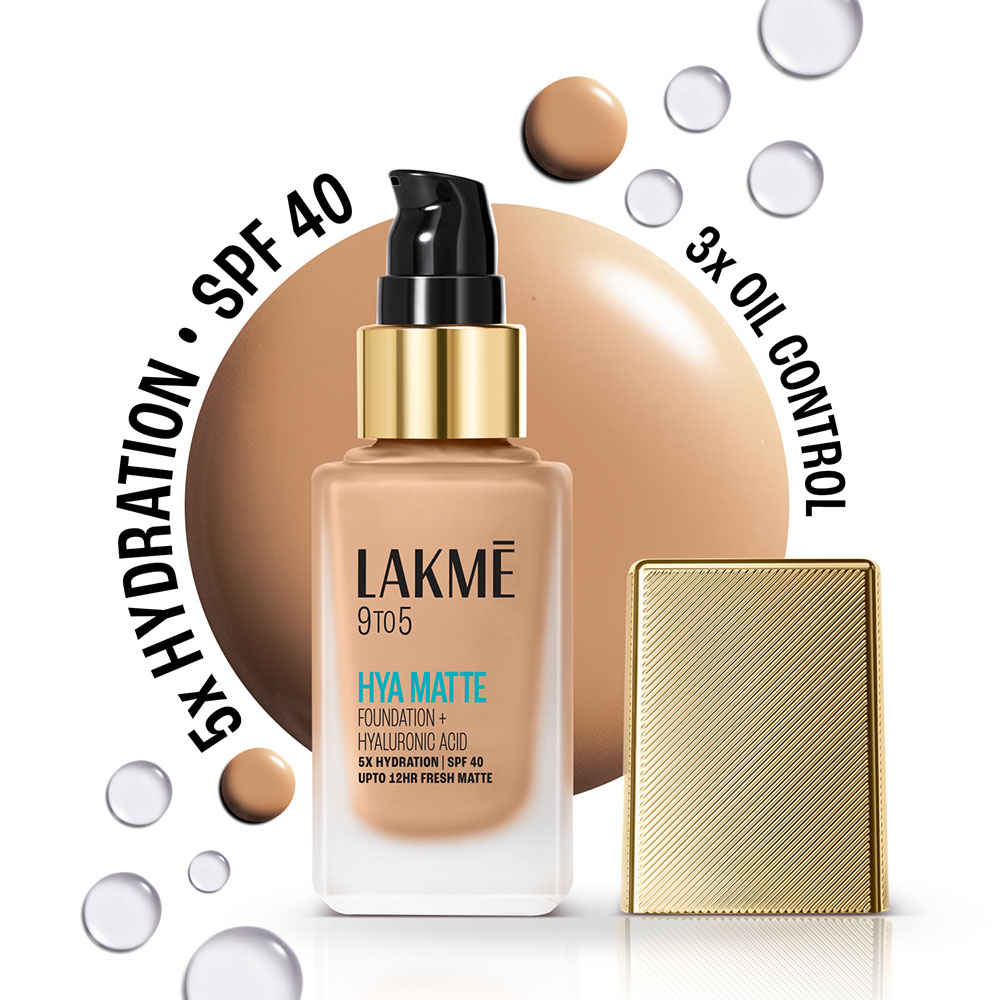 Buy Lakme 9to5 Hya Matte Foundation + Hyaluronic Acid, 5X Hydration, SPF 40, Upto 12 Hrs Matte Finish, Warm Beige - 25 ml - Purplle