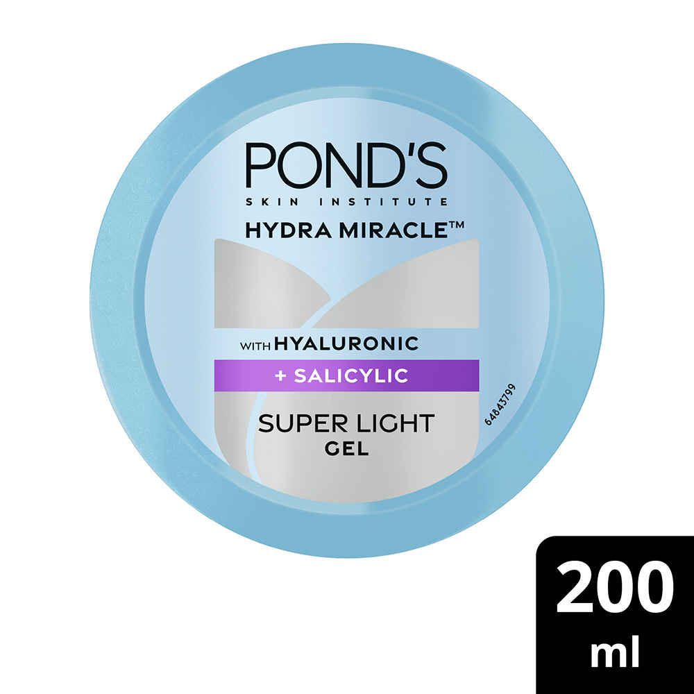 Buy Ponds Hydra Miracle Super Light Gel with Hyaluronic Acid & Salicylic - Non-Sticky Non-Oily Refreshing Gel | For All Skin Types | Reduces pores and acne - 200 gm - Purplle
