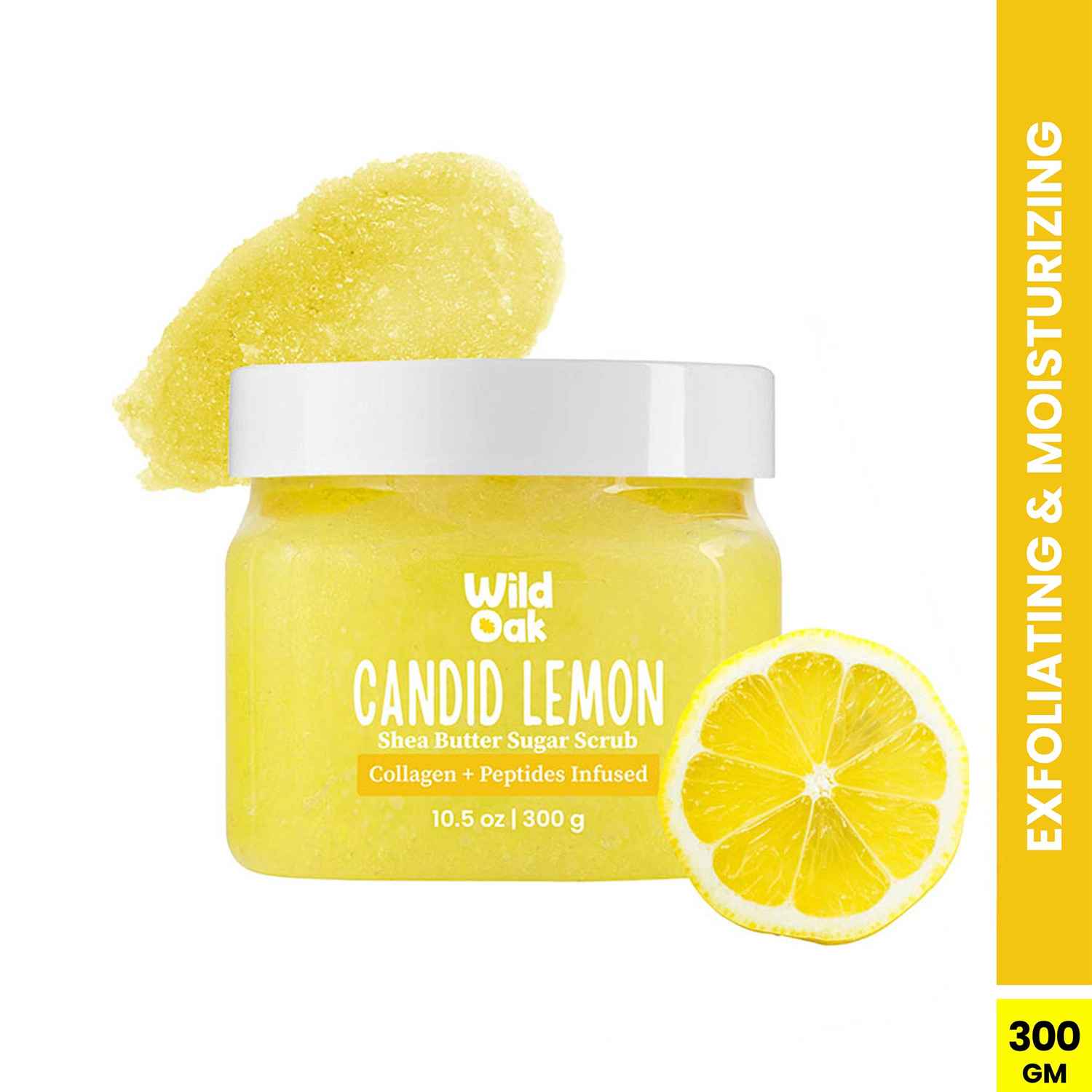 Buy Wild Oak Candid Lemon Shea Butter Sugar Scrub | 300 gm | With Niacinamide, Vegan Collagen & Peptides | Tan Removal & Smooth Skin | Removes Dead Skin | Ultra Hydrating, Exfoliating & Moisturising Sugar Body Scrub - Purplle