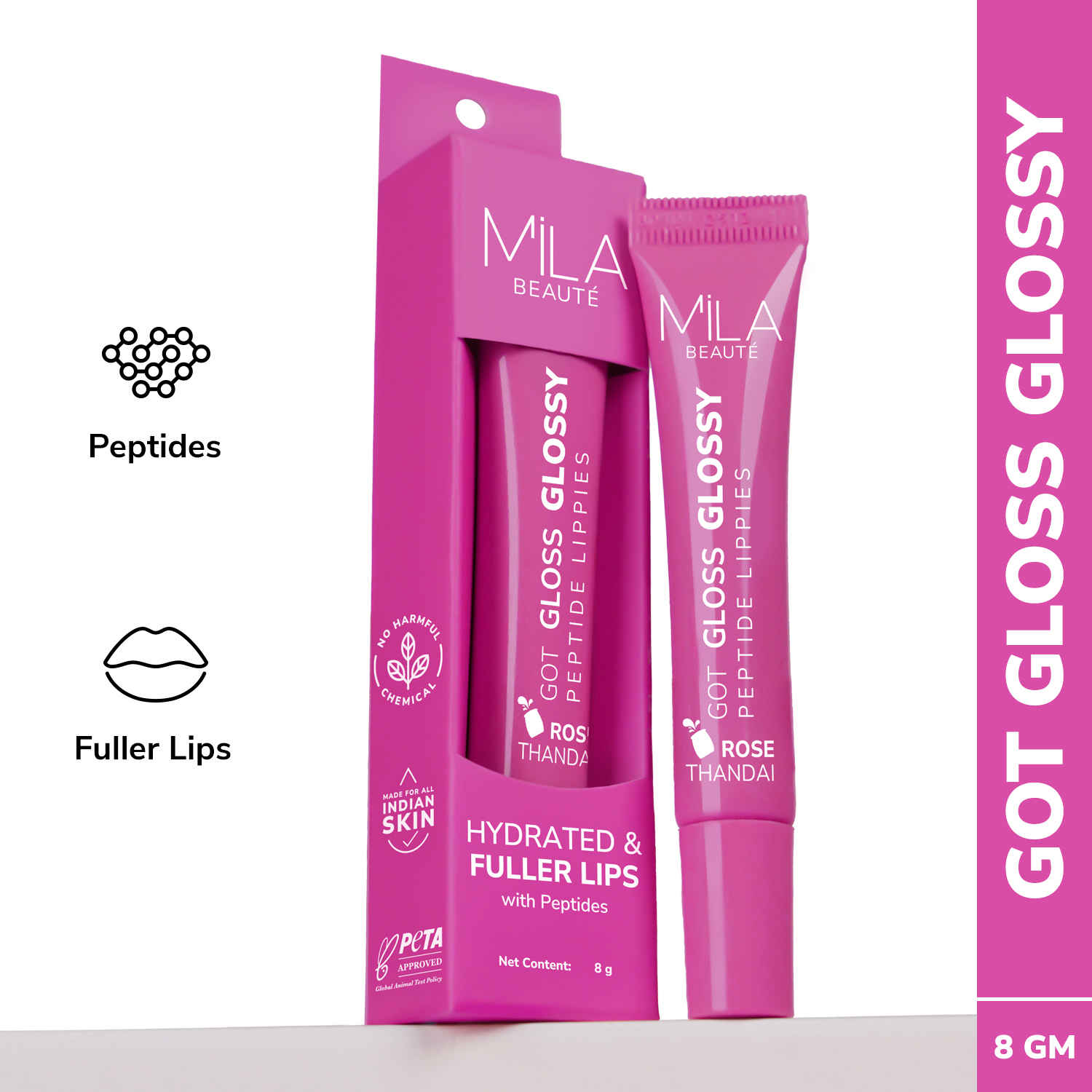 Buy Mila Beaute Peptide infused Gloss I With Hyaluronic Acid & Vitamin E I Hydrating I Plump & Fuller Lips - Rose Thandai, 8 gm - Purplle