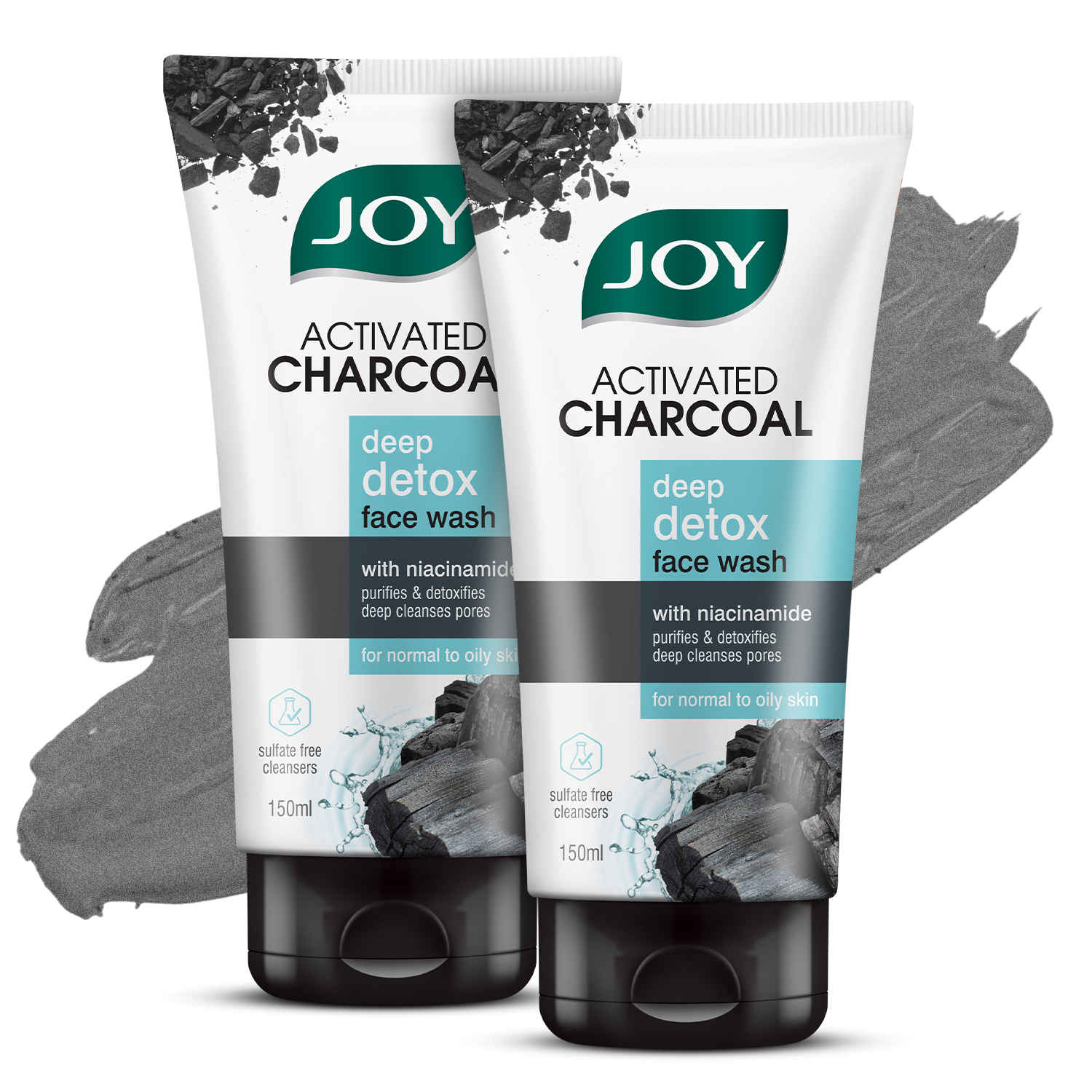 Buy Joy Activated Charcoal Face Wash for Oily Skin | Controls Oil & Removes Dirt & Blackheads | Fights Pollution, Reduces Acne & Pimples For a Clearer & Smoother Skin, (150ml x 2) - Purplle