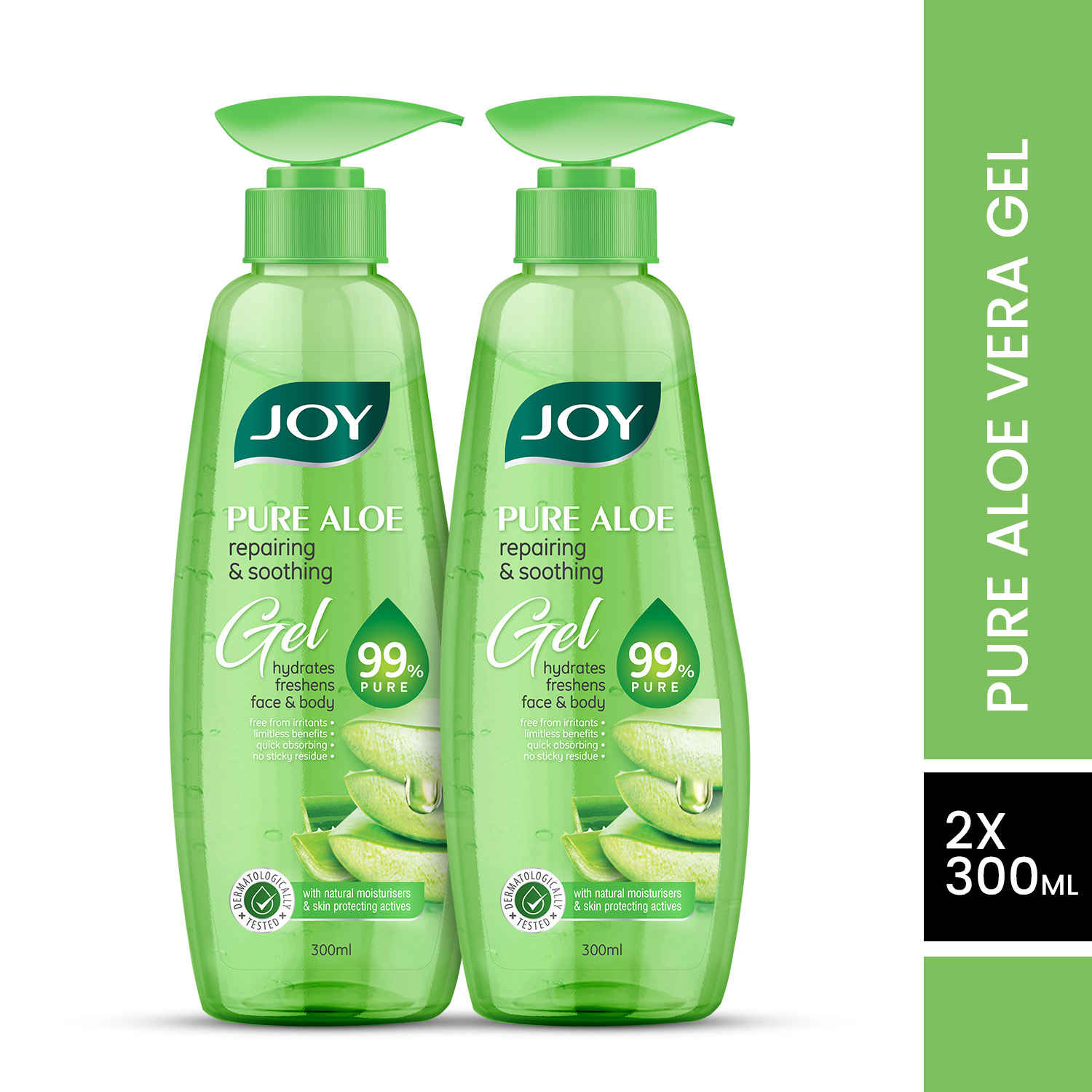 Buy Joy Pure Aloe Vera Gel for Face & Body with Natural Moisturisers & Pro Vitamin B5 | 99% Pure Aloe Gel for Hydrating Dry & Damaged Skin | Non Sticky & Quick Absorbing, (300ml x 2) - Purplle