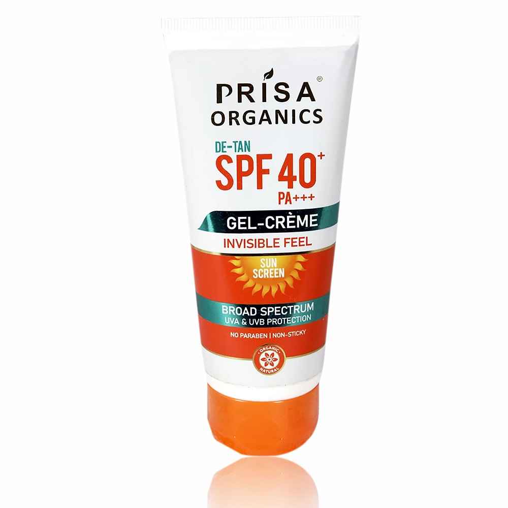 Buy Prisa Organics De-Tan SPF 40 PA+++ Gel Cream Invisible Feel Sun Screen Broad Spectrum UVA & UVB Protection No Paraben , Non-sticky 100 gm - Purplle