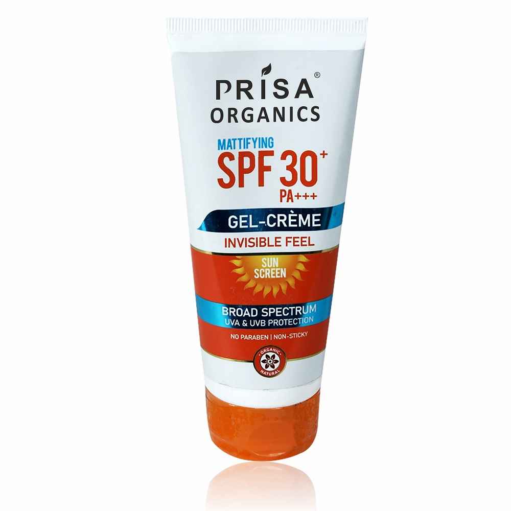 Buy Prisa Organics Mattifying SPF 30 PA+++ Gel Cream Invisible Feel Sun Screen Broad Spectrum UVA & UVB Protection No Paraben , Non-sticky 100 gm - Purplle