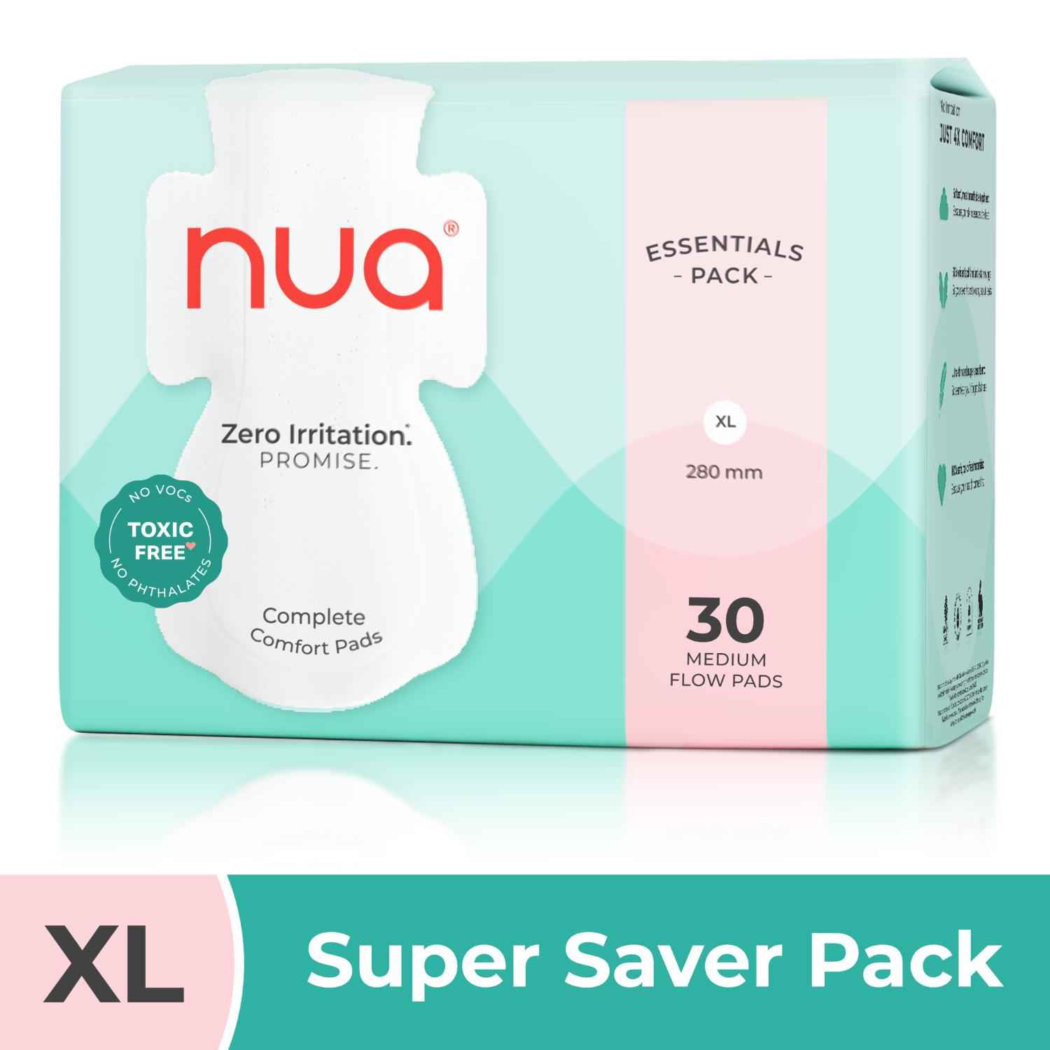 Buy Nua Complete Comfort Pads | Zero Irritation Promise | Essentials Pack | Super Saver| 4x Comfort | 100% Toxic-free | Medium flow 30 pads - Purplle