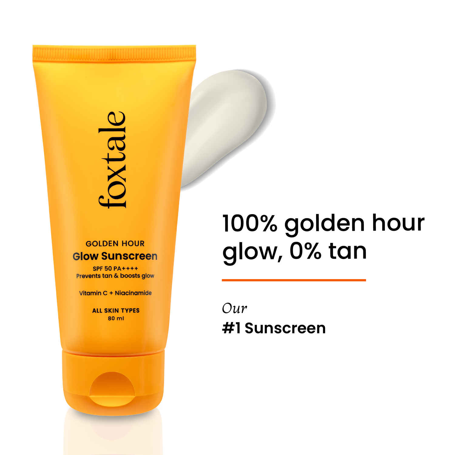 Buy Foxtale SPF 50 Vitamin C & Niacinamide Glow Sunscreen with PA++++ | Lightweight, Fast Absorbing | UVA & UVB Filters | Prevents Tanning, No White Cast | Non-Greasy | For Men & Women, All Skin Types - 80 ml - Purplle