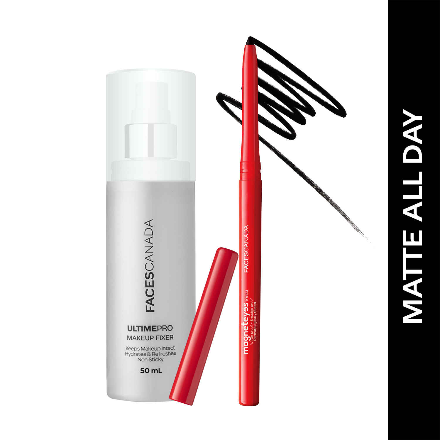 Buy FACES CANADA Matte All Day Combo - Magneteyes Kajal - Black (0.35 gm) + Ultime Pro Makeup Fixer (50 ml) | Long Lasting Makeup Setting Spray | Waterproof & Smudgeproof - Purplle