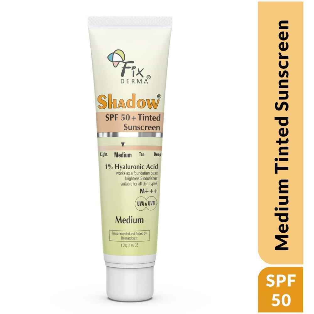 Buy Fixderma Shadow Tinted Sunscreen Medium SPF 50 PA+++ | UVA & UVB Protection | Sunscreen with Vitamin E, For All Skin Types - 30 gm - Purplle
