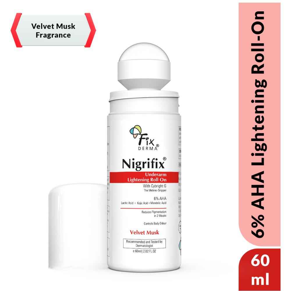 Buy Fixderma Nigrifix Underarm Velvet Musk Roll on with 6% AHA, Lactic Acid & 1% Mandelic Acid & Kojic Acid | Brightens Skin & Exfoliates Underarm | For Sensitive Skin - 60 ml (Pack of 1) - Purplle