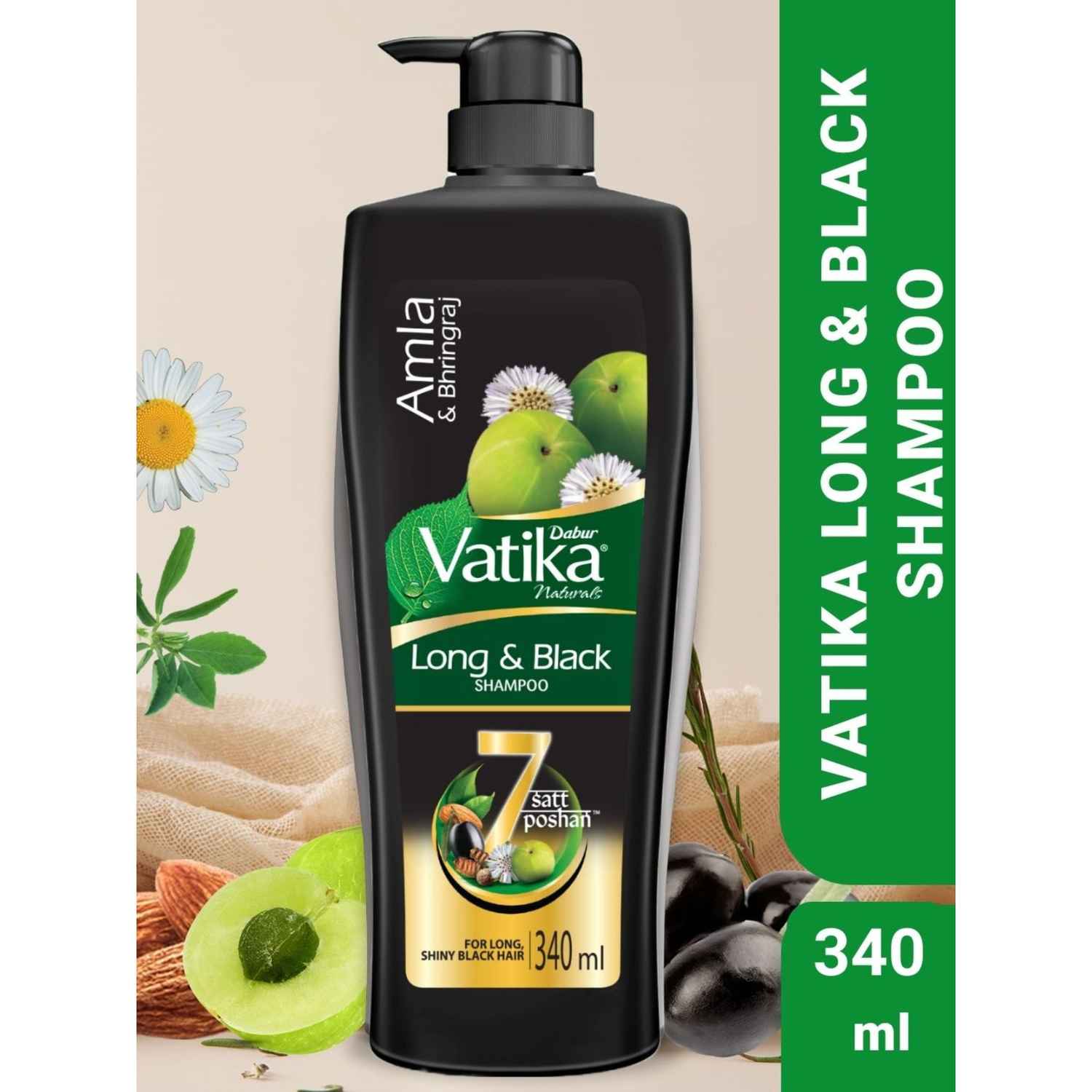 Buy Dabur Vatika Long & Black Shampoo - 340ml | With Amla & Bhringhraj I For Shiny, Long & Black Hair | No Added Parabens | Provides Gentle Cleansing, Conditioning and Nourishment to Hair - Purplle