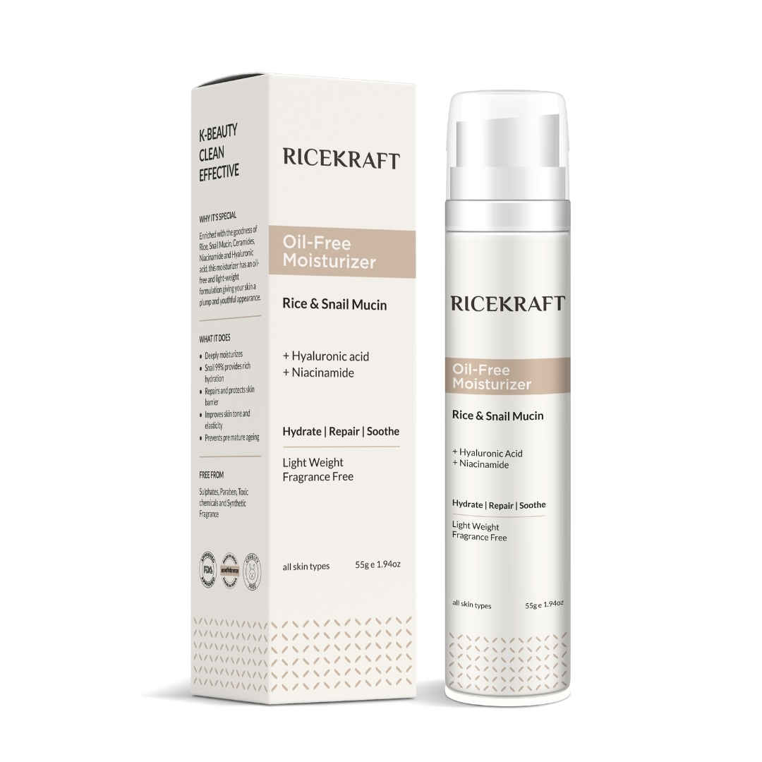 Buy Ricekraft Oil free moisturizer with Rice, Snail Mucin 99, Hyaluronic acid and Niacinamide | Light weight formuation | Korean face moisturizer for Soft & Plump skin | Fragrance Free | For Oily, Dry, Combination skin | For Men & Women | 55 gm - Purplle