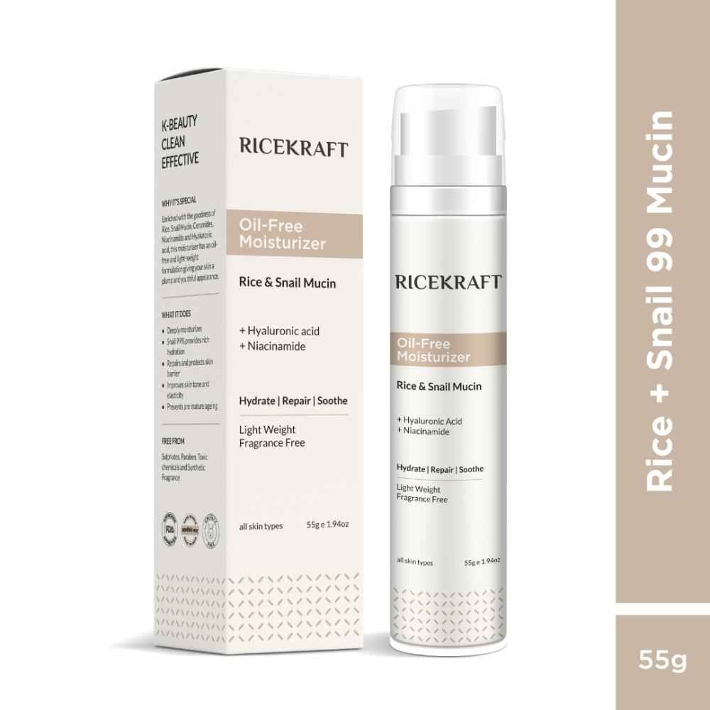 Buy Ricekraft Oil free moisturizer with Rice, Snail Mucin 99, Hyaluronic acid and Niacinamide | Light weight formuation | Korean face moisturizer for Soft & Plump skin | Fragrance Free | For Oily, Dry, Combination skin | For Men & Women | 55 gm - Purplle