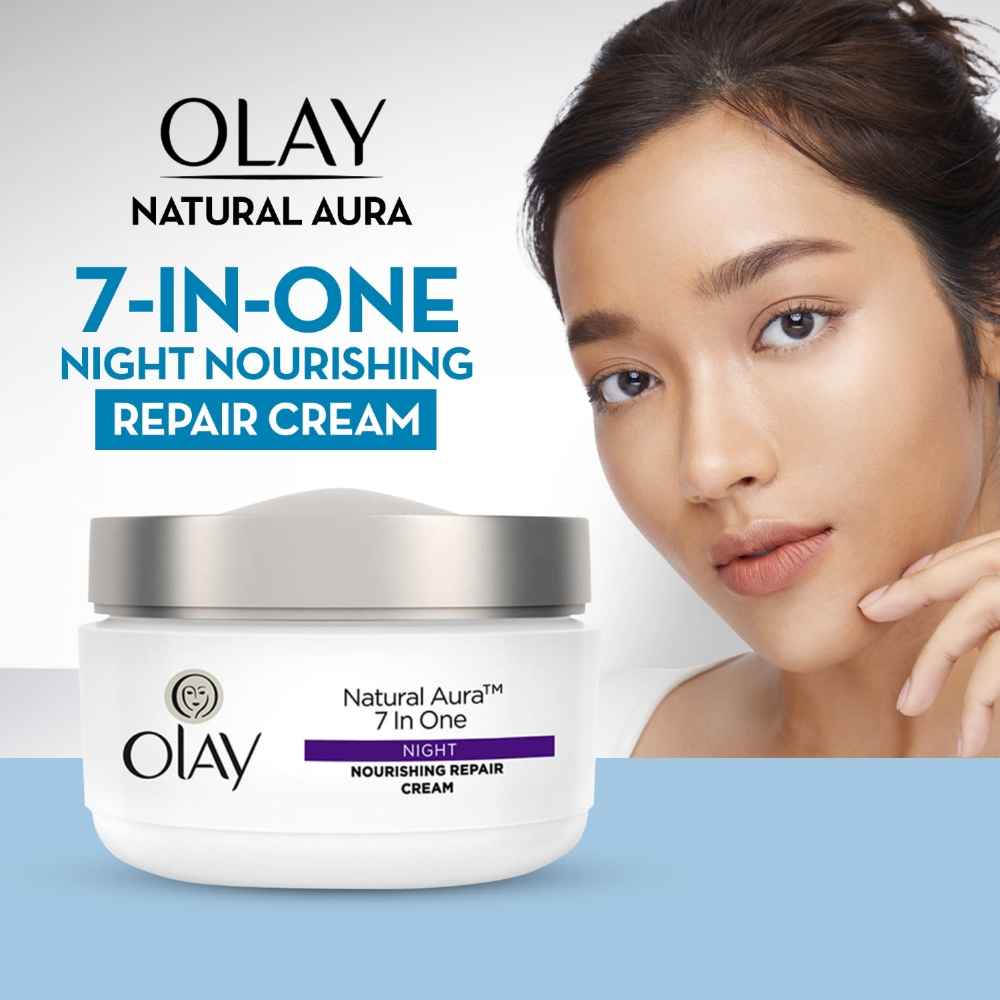 Buy Olay Night Cream Natural Aura 7 in One Night Nourishing Repair Cream, 50 gm - Purplle