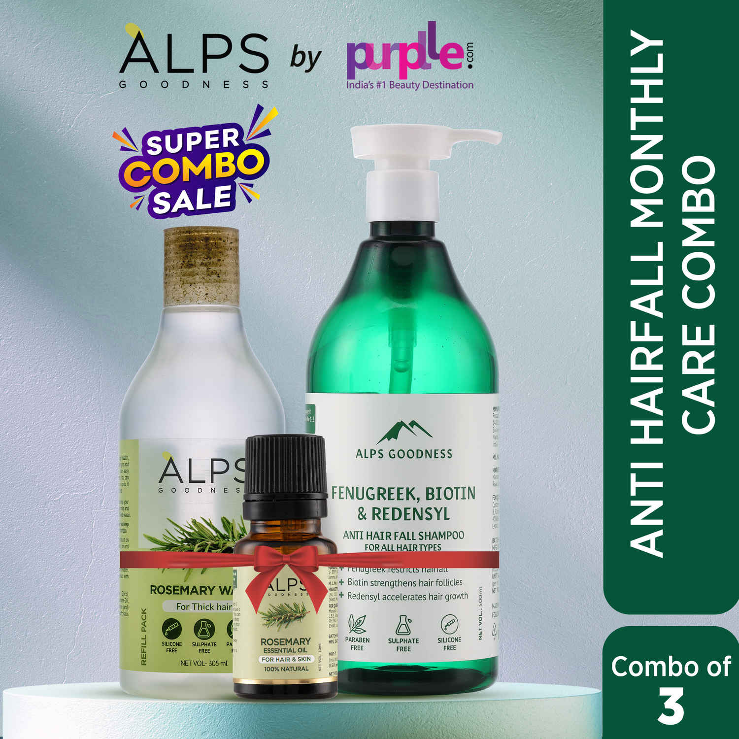 Buy Alps Goodness Anti Hairfall Monthly Care Combo with Anti Hairfall Shampoo, Rosemary Water Spray & Rosemary essential oil I Hair Growth Experts I For thicker stronger hair| Hair Care Kit Combo of 3 - Purplle