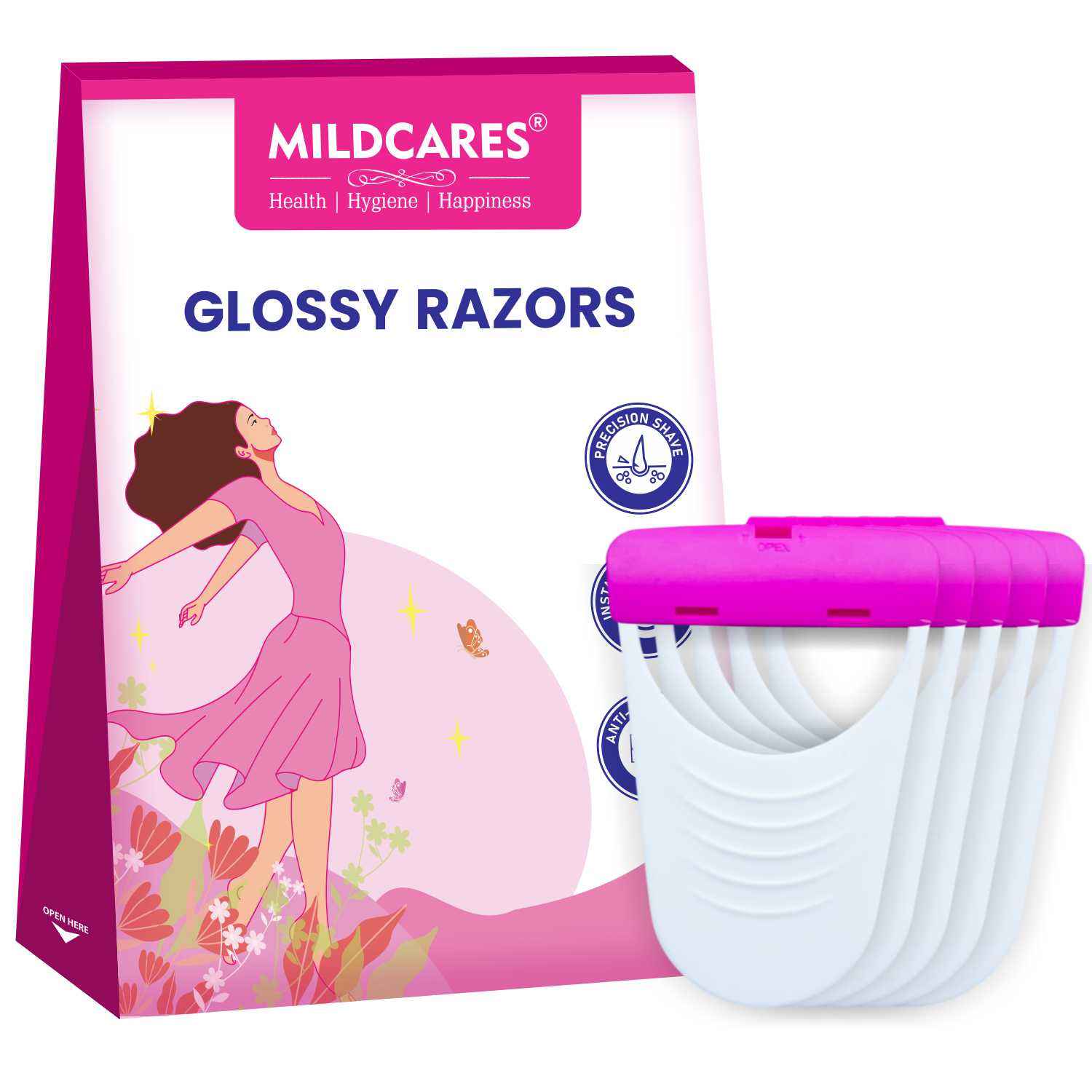 Buy Mildcares Glossy Body Razor For Women | Painless & Easy Hair Removal | No Cut & Irritation | For Legs, Bikini & Underarms | Anti Slip Grips | Safe, Comfortable & Travel Essentials (80 gm) - Purplle
