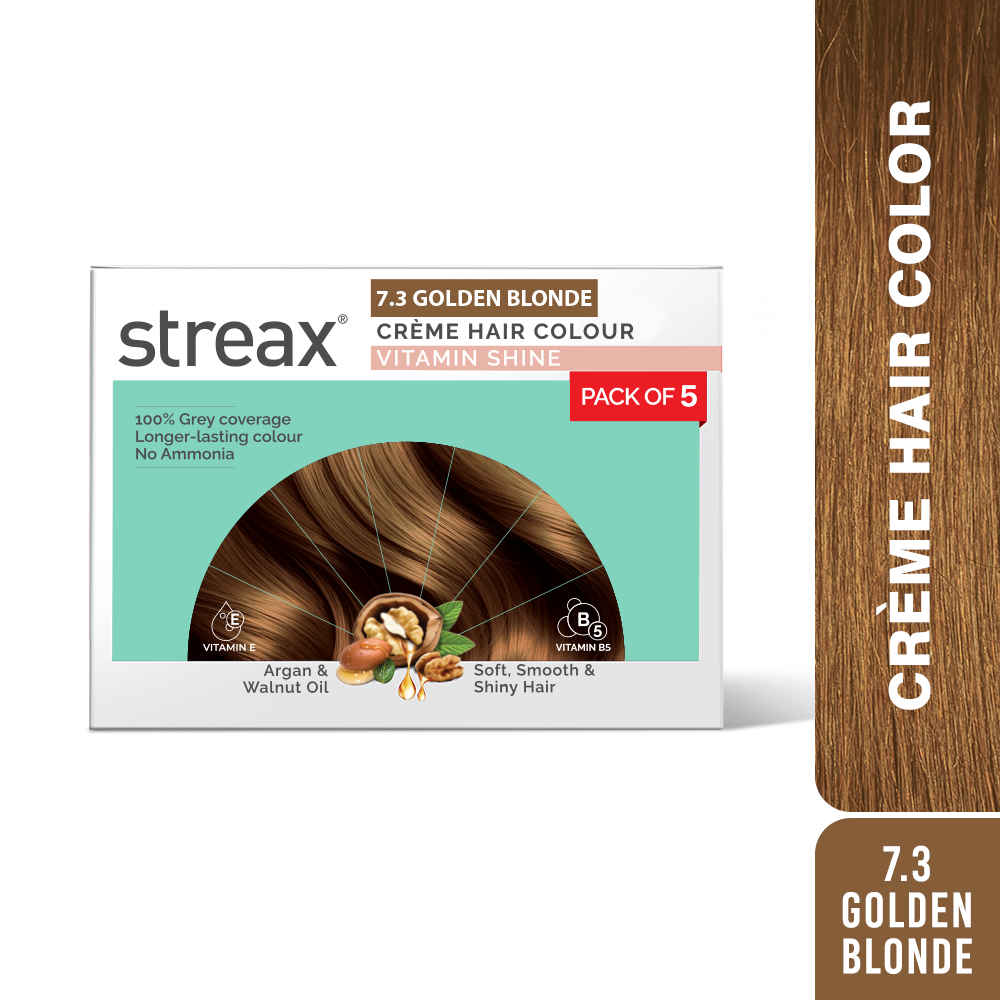 Buy Streax Creme Permanent Hair Colour - 7.3 Golden Blonde Hair Color- 45 gm (Pack of 5) - Purplle