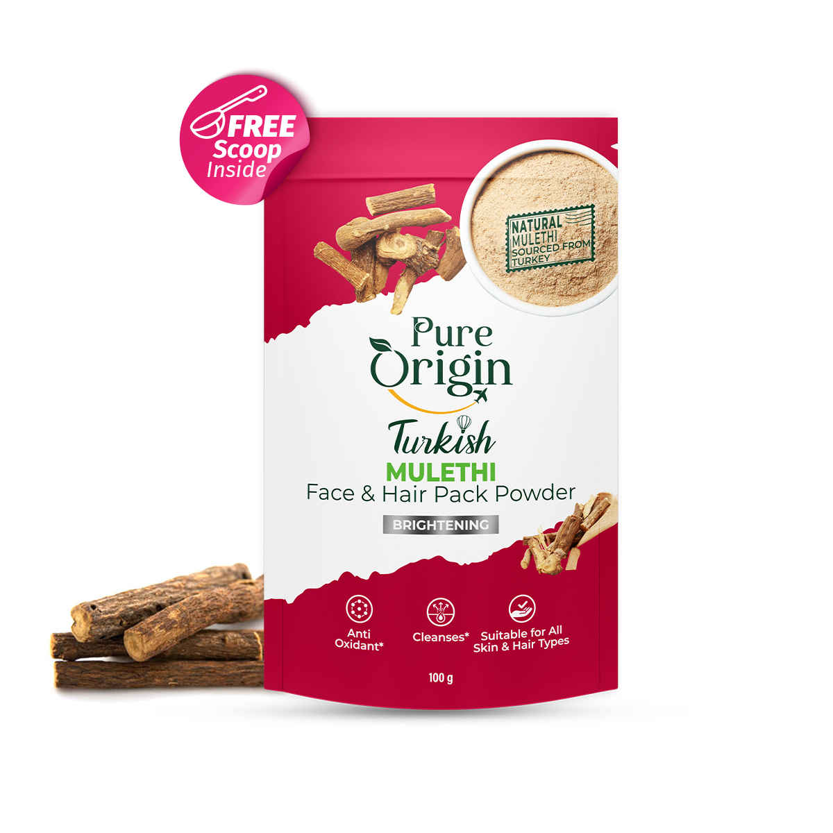 Buy Pure Origin Turkish Mulethi Face & Hair Pack Powder | Boosts Natural Glow | Skin Detox & Cleansing | Fades Spots | Revitalize Hair | 100 gm - Purplle