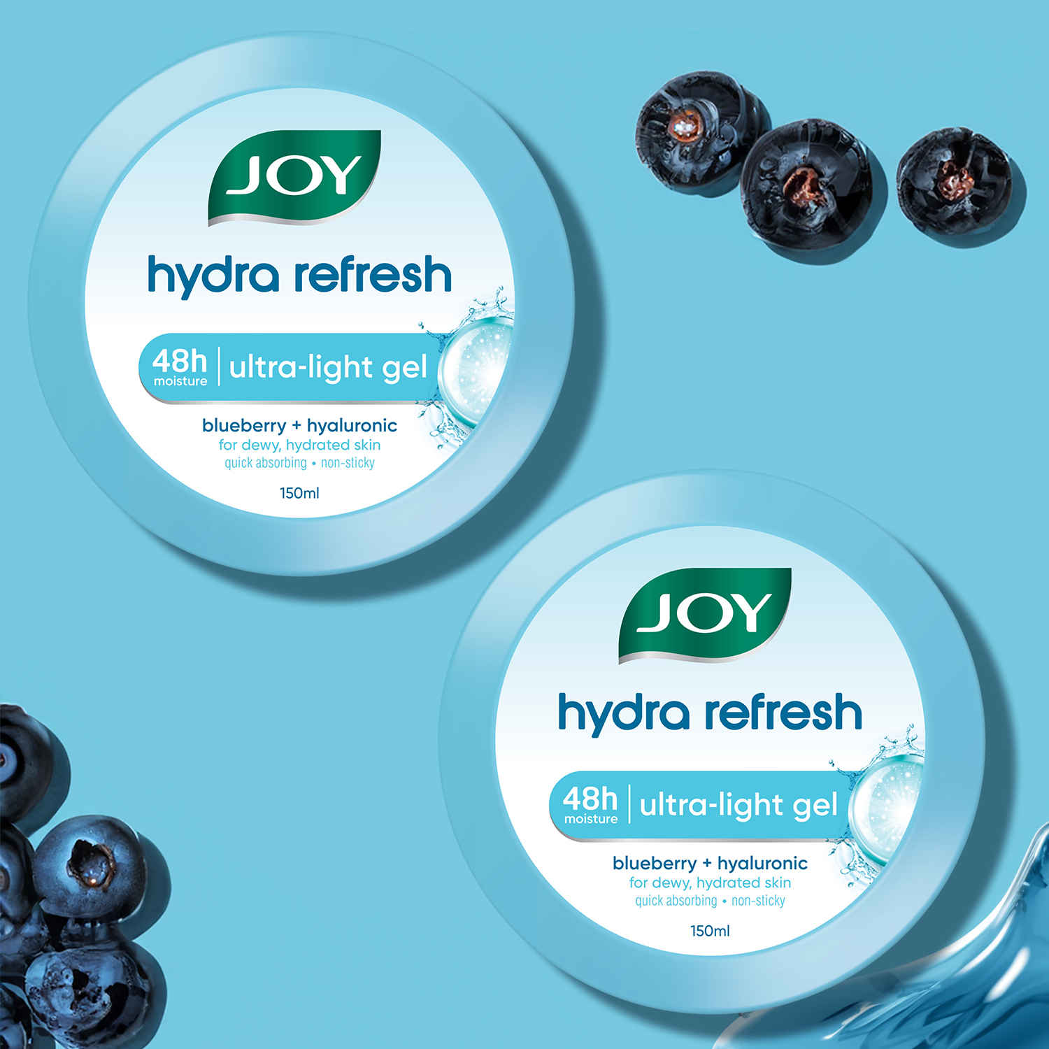 Buy Joy Hydra Refresh Ultra-Light Gel | 48 Hours Hydration | Oil Free Moisturiser | with Hyaluronic Acid | Super Light Gel for Oily, Dry & Combination Skin | For Face & Body, (Pack of 2), 150ml x 2 - Purplle