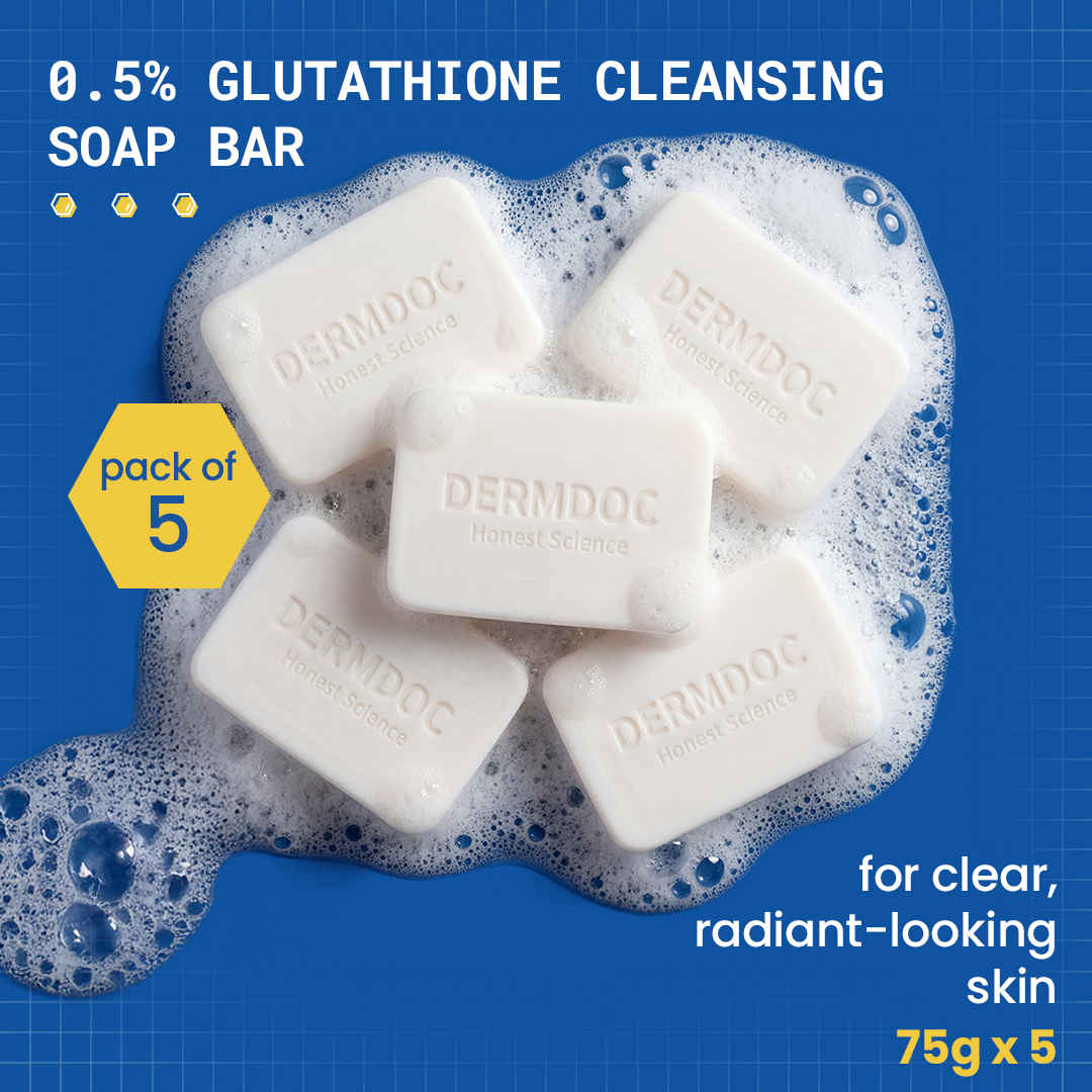 Buy DERMDOC 0.5% Glutathione Cleansing Soap Bar (75 gm) Pack of 5| Soap Free Formula | Sensitive Skin Friendly | Skin Brightening | Gentle & Non-Drying - Purplle