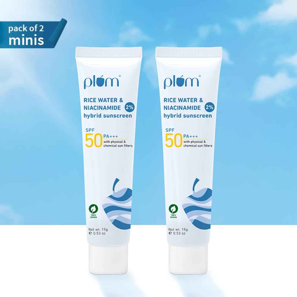 Buy Plum Rice Water & Niacinamide 2% Hybrid Sunscreen (15 gm) Pack of 2 - Purplle