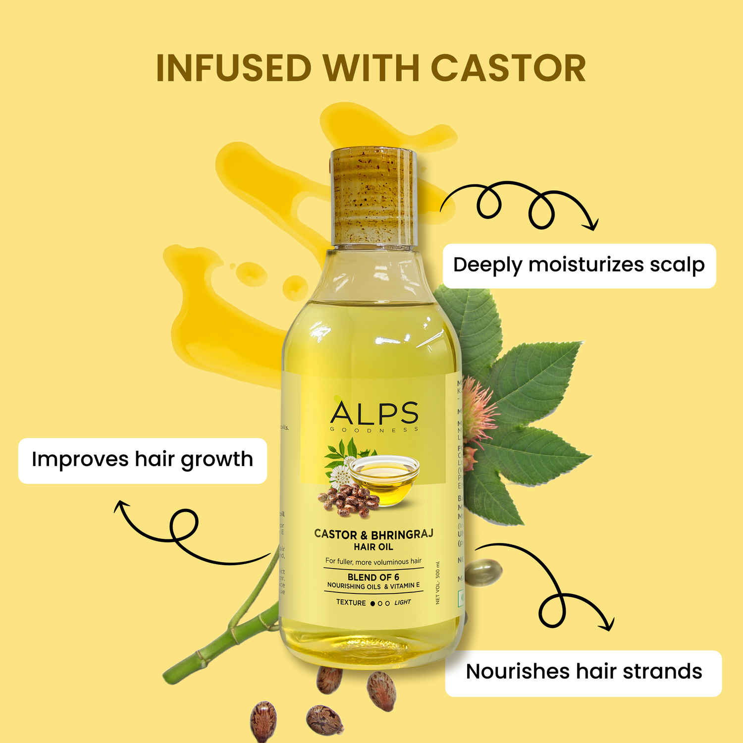 Buy Alps Goodness Castor & Bhringraj hair oil 300ml - Purplle