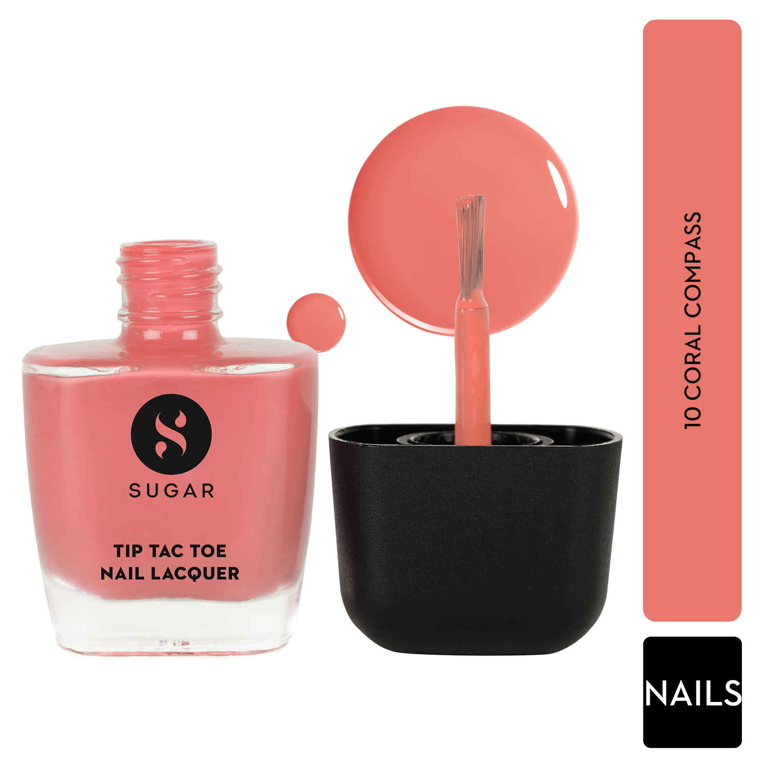 Buy SUGAR Cosmetics Tip Tac Toe Nail Lacquer Classic | Long-lasting, 100% Chip-resistant & Glossy Finish | 10ml - 10 Coral Compass - Purplle