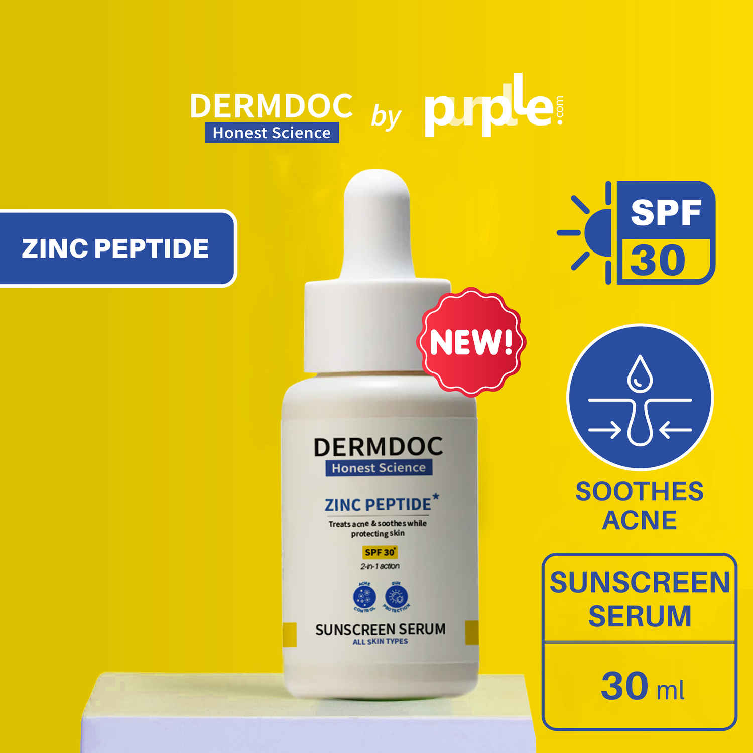 Buy DERMDOC by Purplle Zinc Peptides* Sunscreen Serum SPF 30 (30 ml) | Sunblock | Lightweight Sunscreen | No White Cast | Acne Fighting Sunscreen | Sun Cream for Oily Skin & All Skin Types - Purplle
