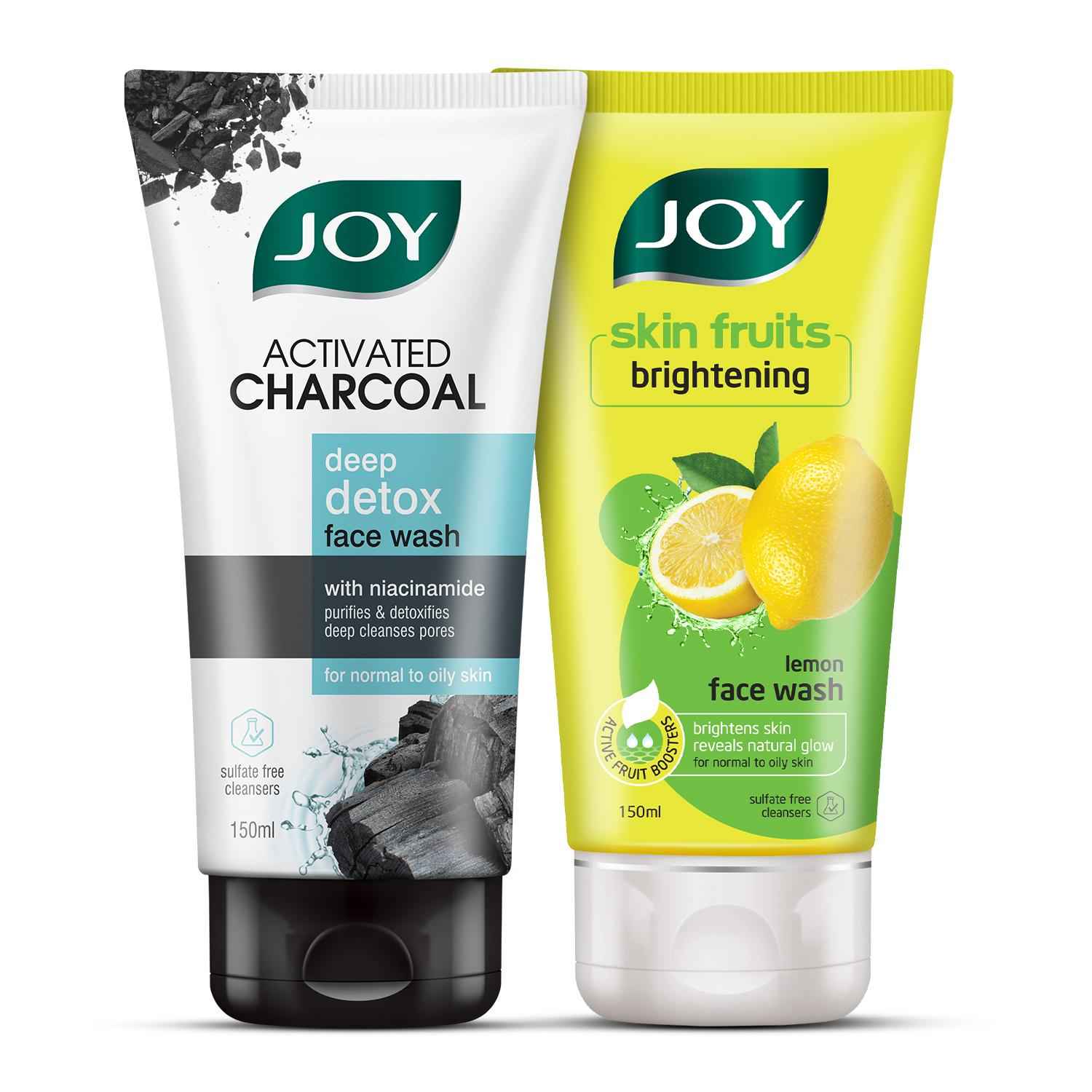 Buy Joy Day & Night Face Cleansing Combo With Lemon & Charcoal Face Wash (150mlx2) - Purplle