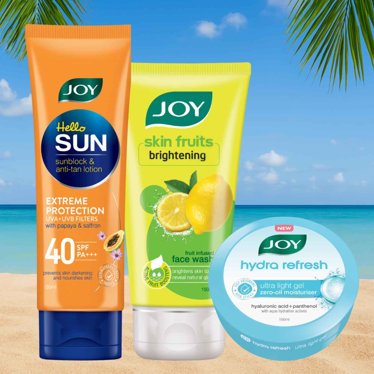 Buy Joy Summer Glow Kit (Lemon Facwash150ml + Hydra Gel 150ml + Sunscreen SPF 40, 60ml) - Purplle