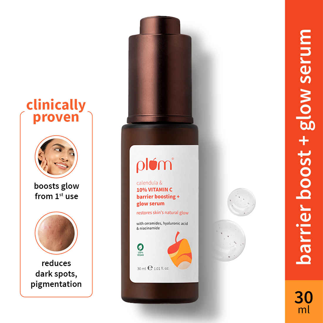 Buy Plum 10% Vitamin C Barrier Boosting + Glow Serum with Calendula For Glowing Skin | 30 ml - Purplle