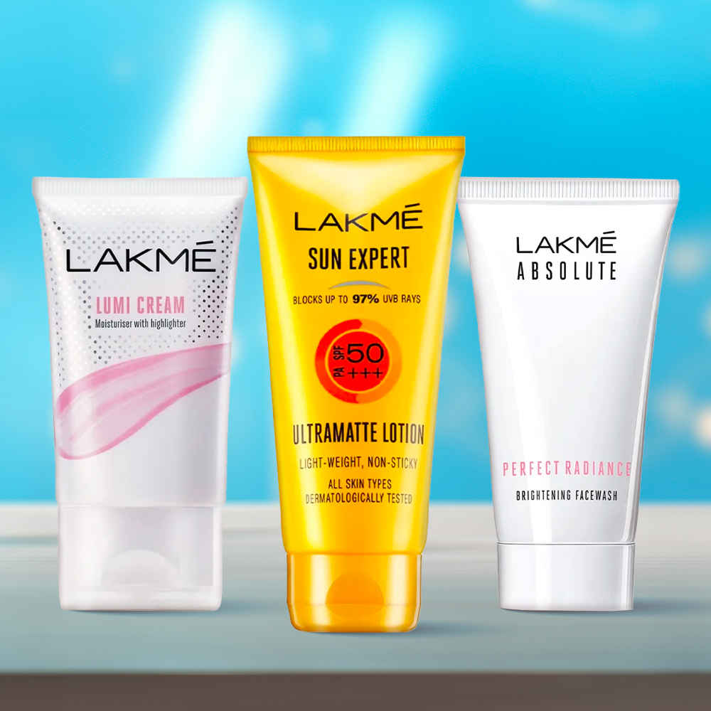Buy Lakme Glow & Protect Trio (Matte Sunscreen SPF 50 50 ml + Brightening Facewash 50 gm + Lumi Strobe Cream Dewy Rose 30 gm) - Purplle