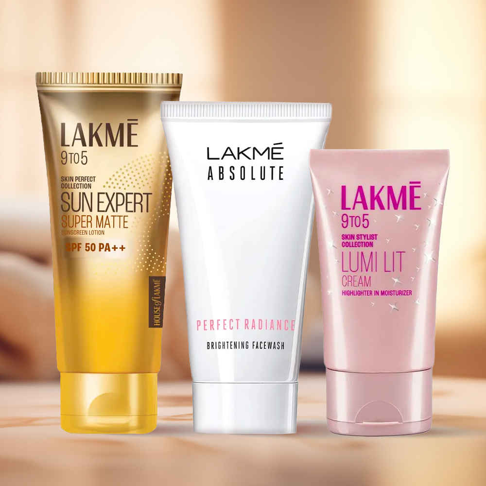 Buy Lakme Glow & Protect Trio (Matte Sunscreen SPF 50 50 ml + Brightening Facewash 50 gm + Lumi Strobe Cream Dewy Rose 30 gm) - Purplle
