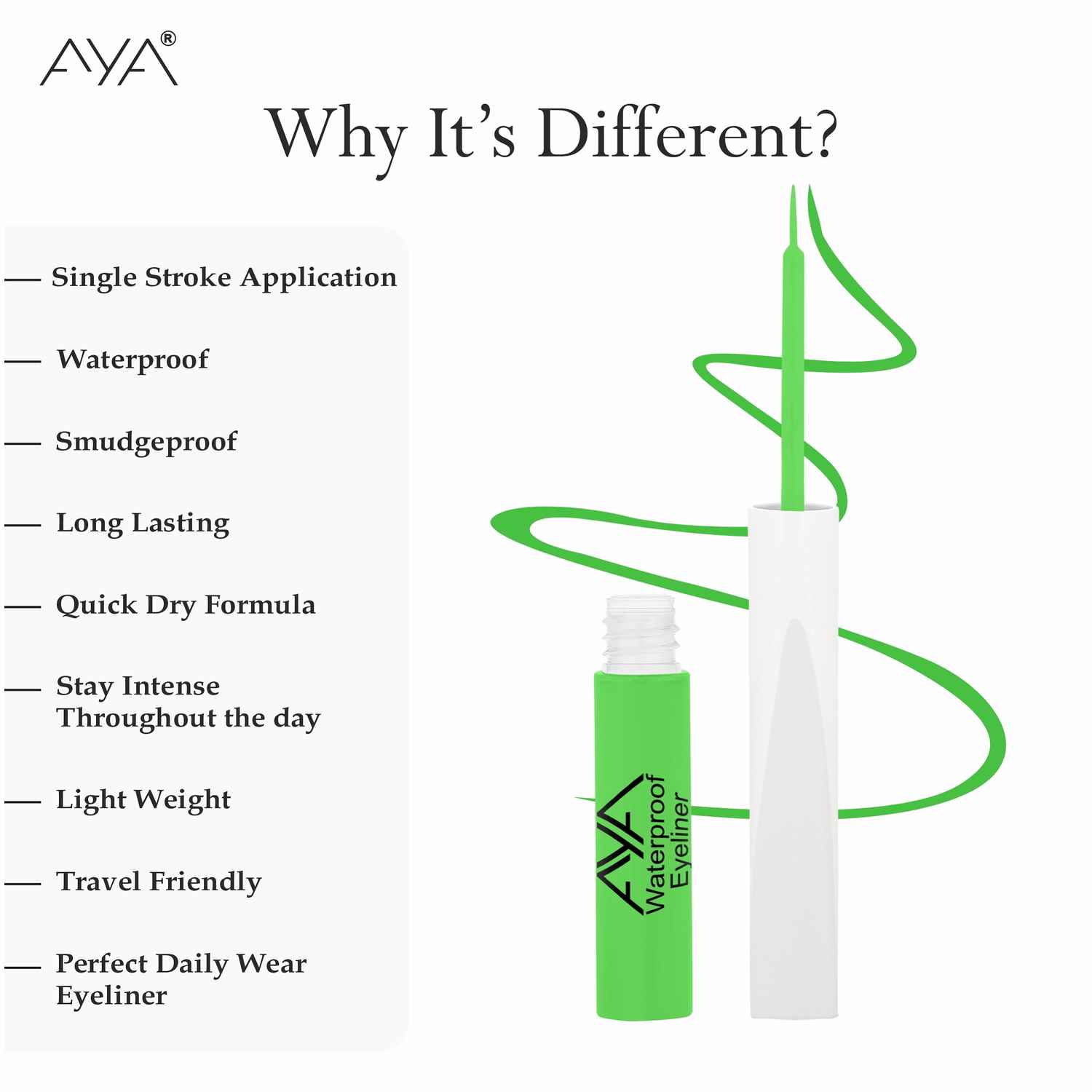 Buy AYA Waterproof Pop Eyeliner, Neon Green, 5 ml | Matte Finish | Long Lasting, Waterproof, Smudge Proof Eyeliner | Jojoba Oil, Castor Oil, Vitamin E, Chamomile Oil - Purplle